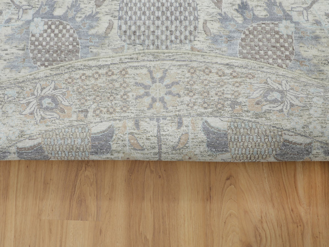 10'0" x 10'0" New Hand Knotted Ivory Wool & Silk Round Oriental Rug - MOA10258165