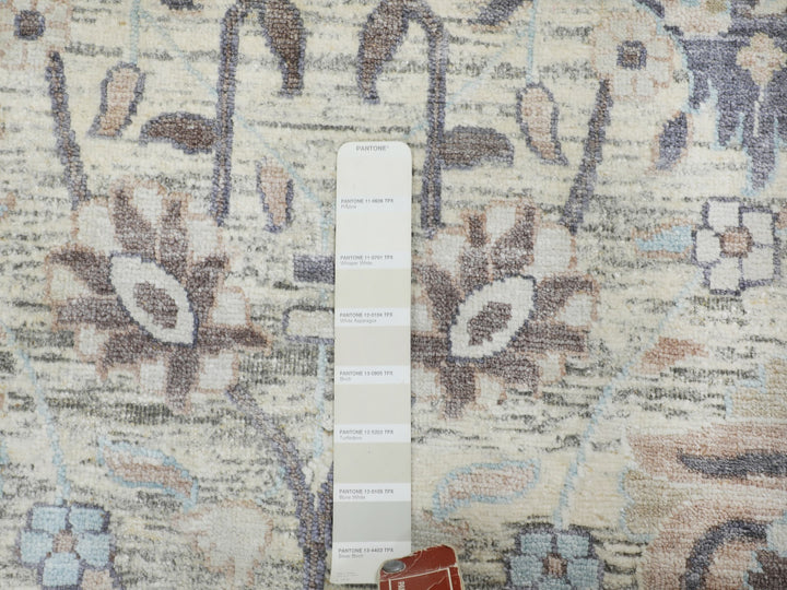 10'0" x 10'0" New Hand Knotted Ivory Wool & Silk Round Oriental Rug - MOA10258165