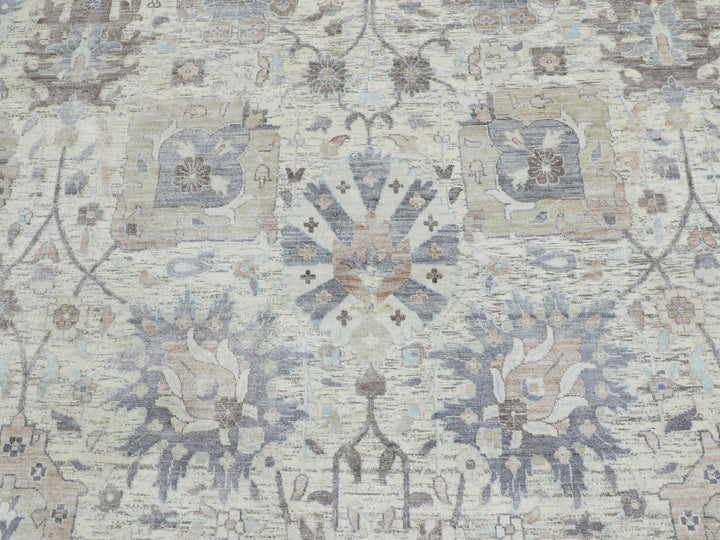 10'0" x 10'0" New Hand Knotted Ivory Wool & Silk Round Oriental Rug - MOA10258165