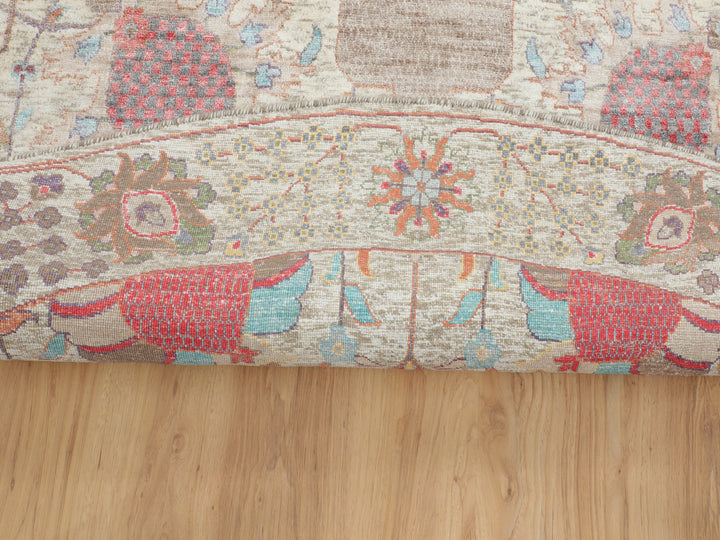 10'0" x 10'0" New Hand Knotted Ivory Wool & Silk Round Oriental Rug - MOA10258174