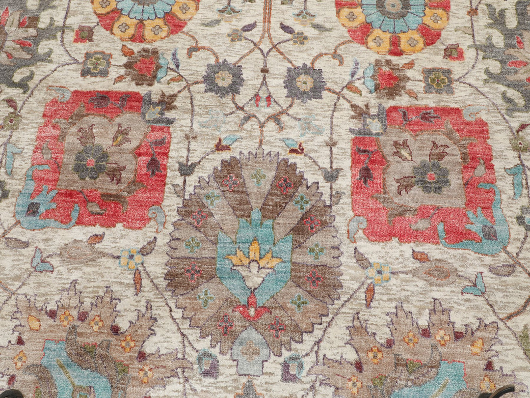 10'0" x 10'0" New Hand Knotted Ivory Wool & Silk Round Oriental Rug - MOA10258174