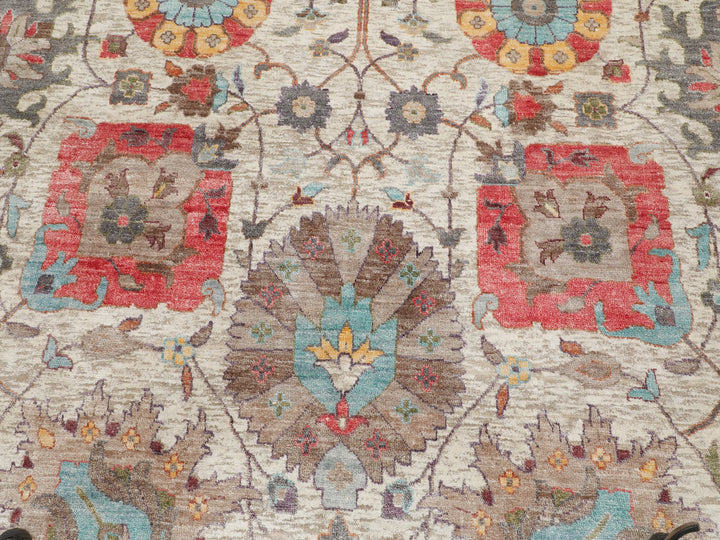 10'0" x 10'0" New Hand Knotted Ivory Wool & Silk Round Oriental Rug - MOA10258174