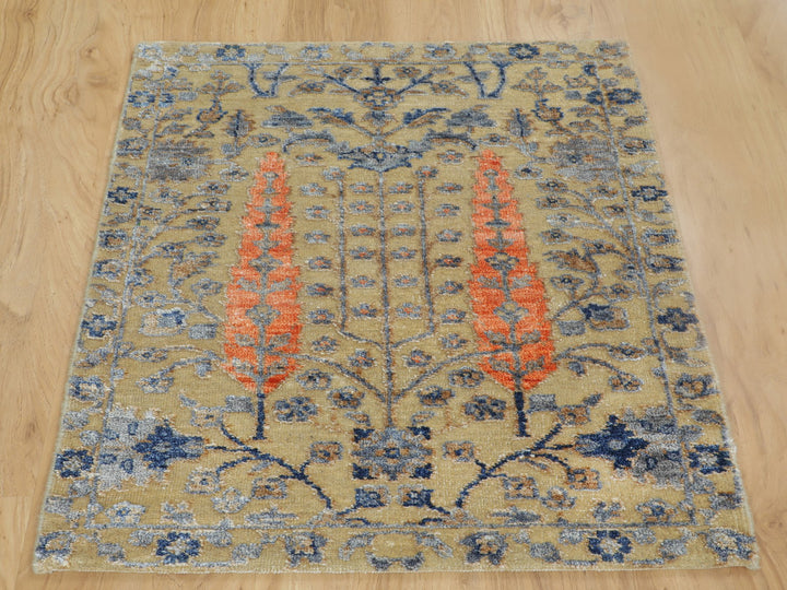 2'1" x 3'0" New Hand Knotted Beige Wool & Silk Rectangle Oriental Rug - MOA10258177