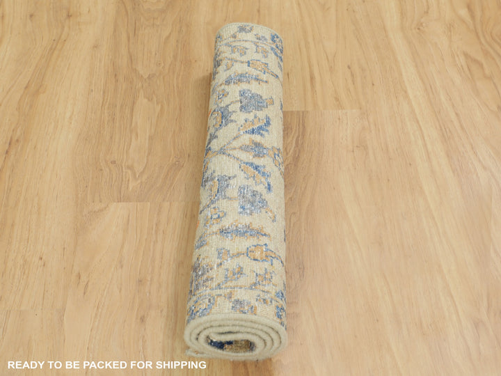 2'1" x 3'0" New Hand Knotted Beige Wool & Silk Rectangle Oriental Rug - MOA10258177