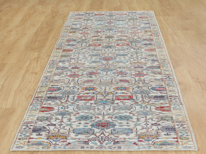 2'7" x 12'0" New Hand Knotted Ivory Wool & Silk Runner Oriental Rug - MOA10258189