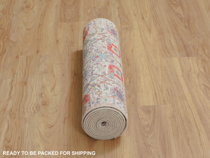 2'7" x 12'0" New Hand Knotted Ivory Wool & Silk Runner Oriental Rug - MOA10258189