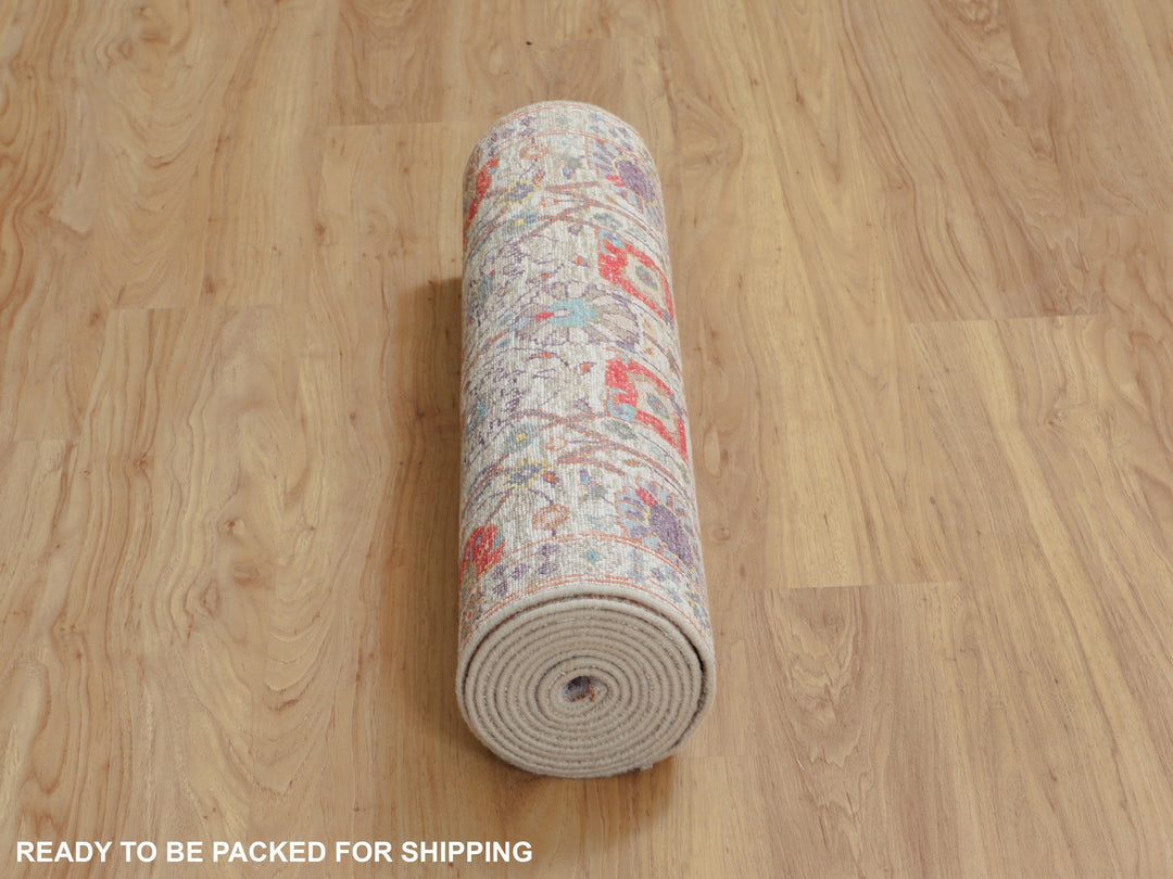 2'7" x 12'0" New Hand Knotted Ivory Wool & Silk Runner Oriental Rug - MOA10258189