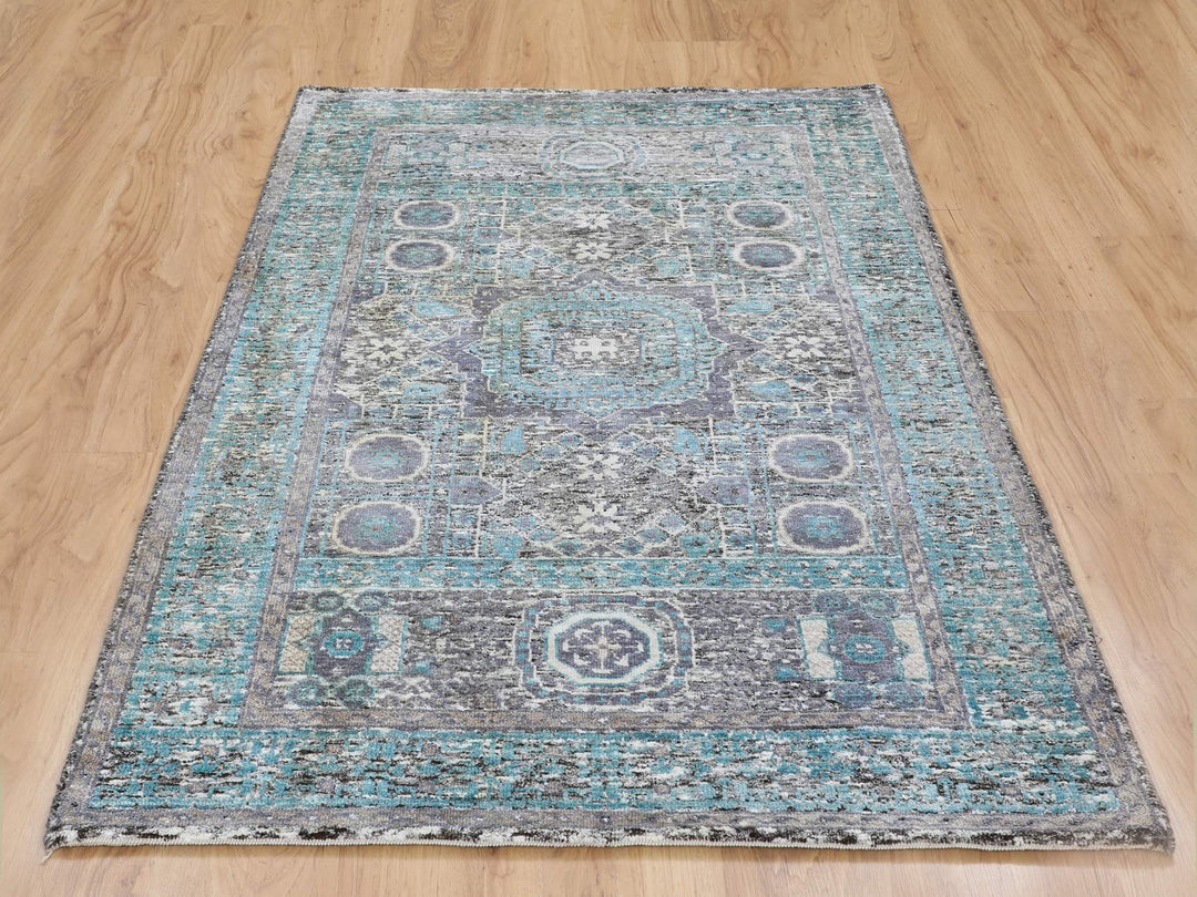 3'1" x 5'0" New Hand Knotted Brown Wool & Silk Rectangle Oriental Rug - MOA10258195