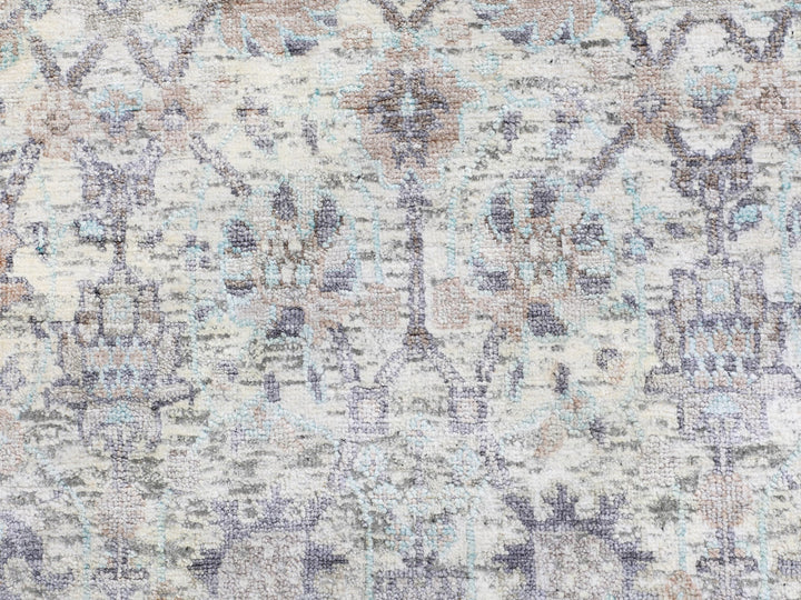 2'5" x 12'0" New Hand Knotted Ivory Wool & Silk Runner Oriental Rug - MOA10258197