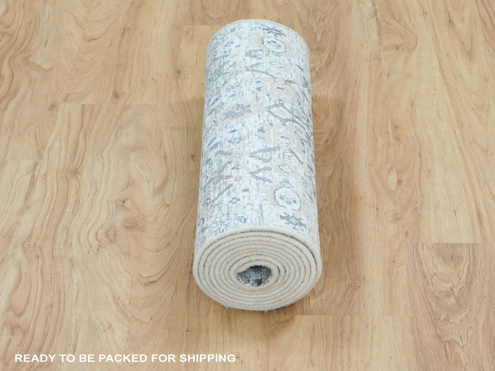 2'5" x 12'0" New Hand Knotted Ivory Wool & Silk Runner Oriental Rug - MOA10258197