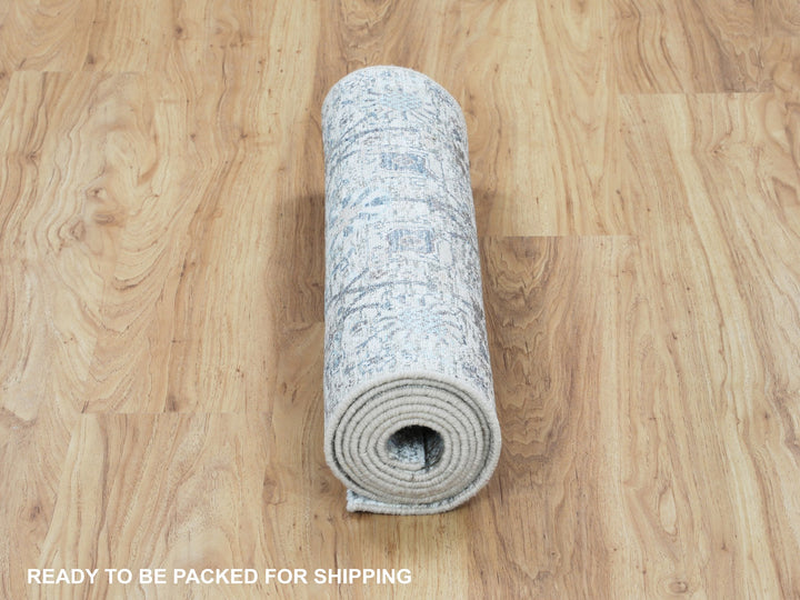 2'5" x 8'0" New Hand Knotted Ivory Wool & Silk Runner Oriental Rug - MOA10258200