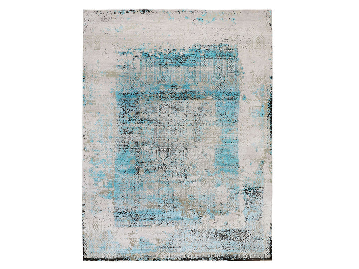 8'9" x 11'10" New Hand Knotted Grey Wool & Silk Rectangle Oriental Rug - MOA10258201