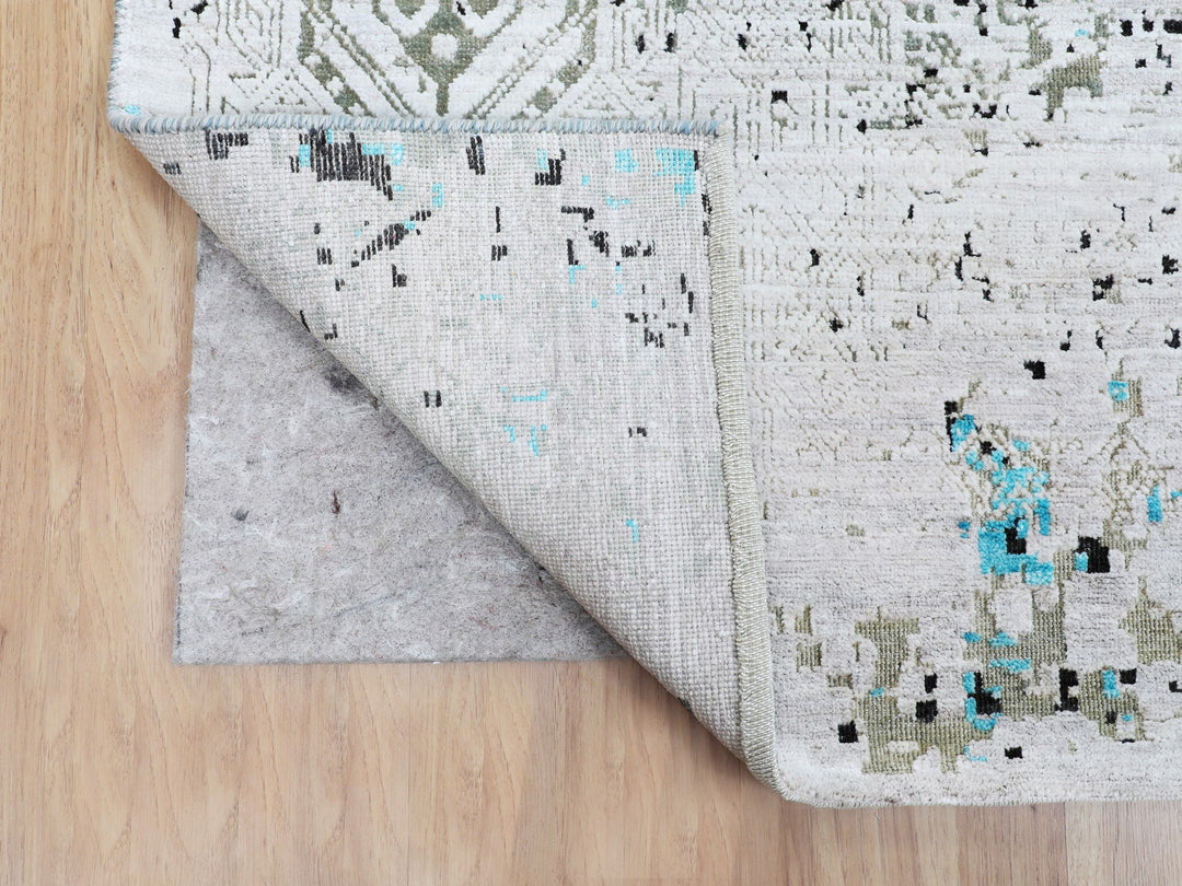 8'9" x 11'10" New Hand Knotted Grey Wool & Silk Rectangle Oriental Rug - MOA10258201