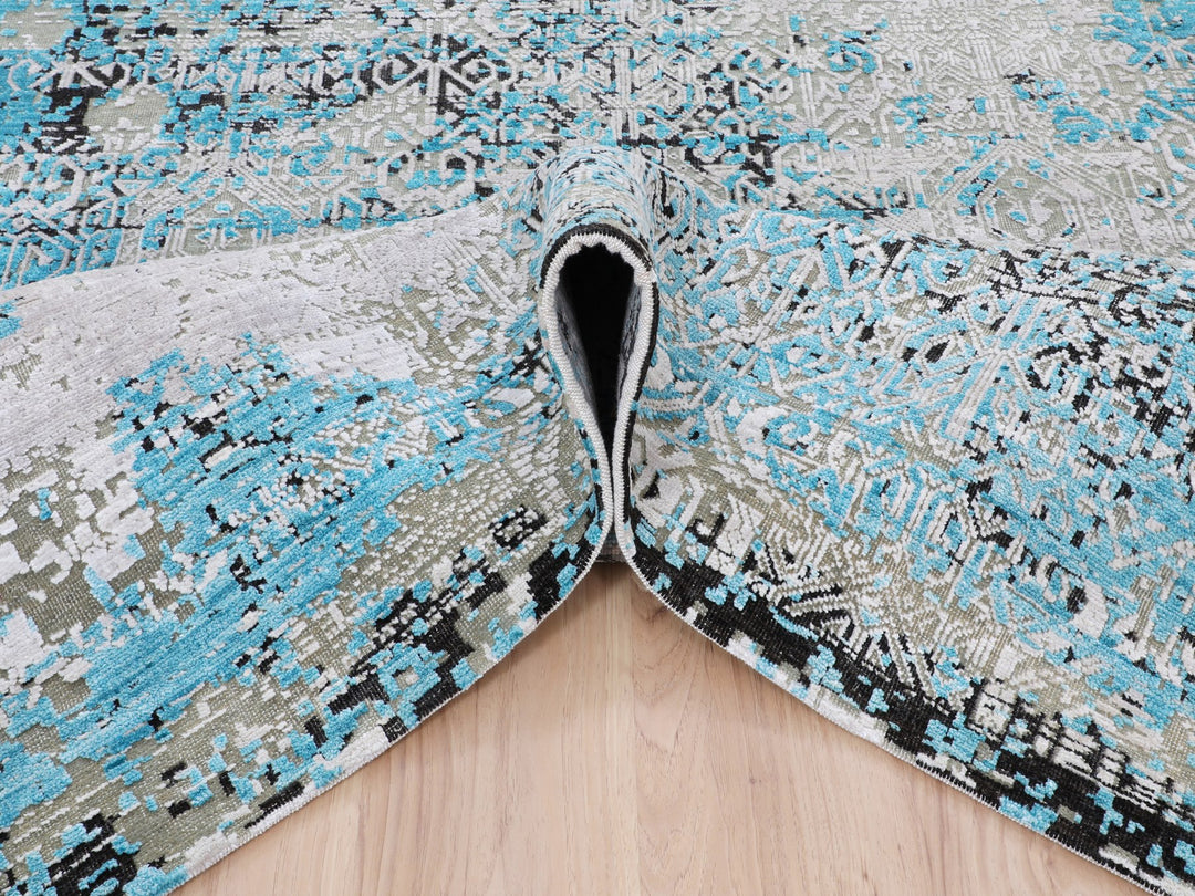 8'9" x 11'10" New Hand Knotted Grey Wool & Silk Rectangle Oriental Rug - MOA10258201