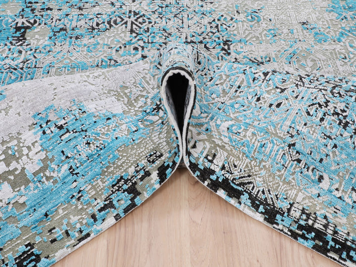 8'9" x 11'10" New Hand Knotted Grey Wool & Silk Rectangle Oriental Rug - MOA10258201