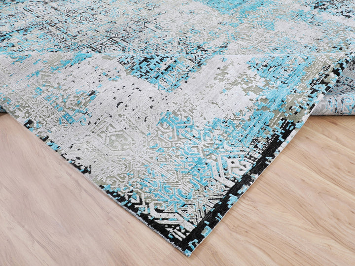 8'9" x 11'10" New Hand Knotted Grey Wool & Silk Rectangle Oriental Rug - MOA10258201