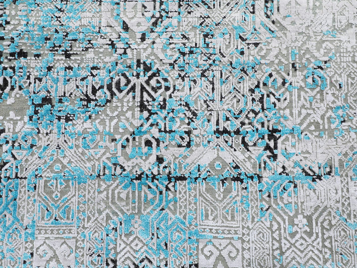 8'9" x 11'10" New Hand Knotted Grey Wool & Silk Rectangle Oriental Rug - MOA10258201