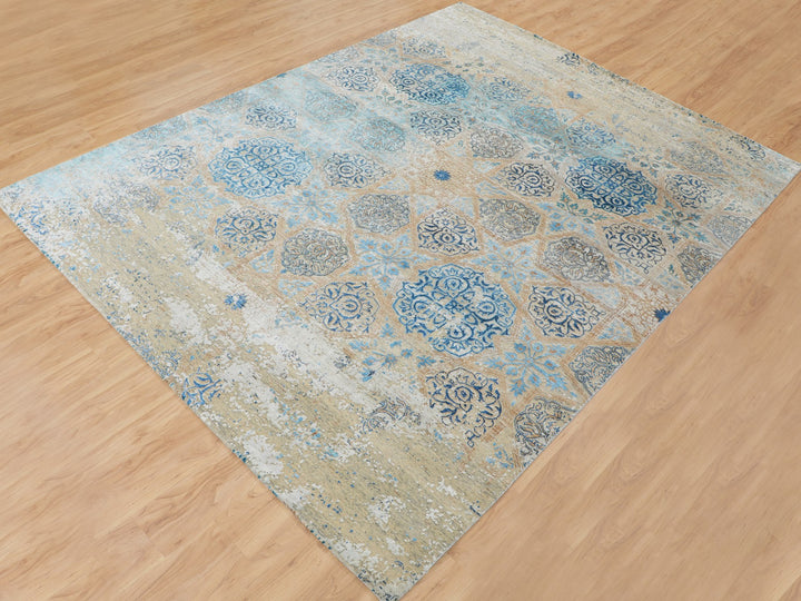 8'10" x 12'0" New Hand Knotted Grey Wool & Silk Rectangle Oriental Rug - MOA10258202