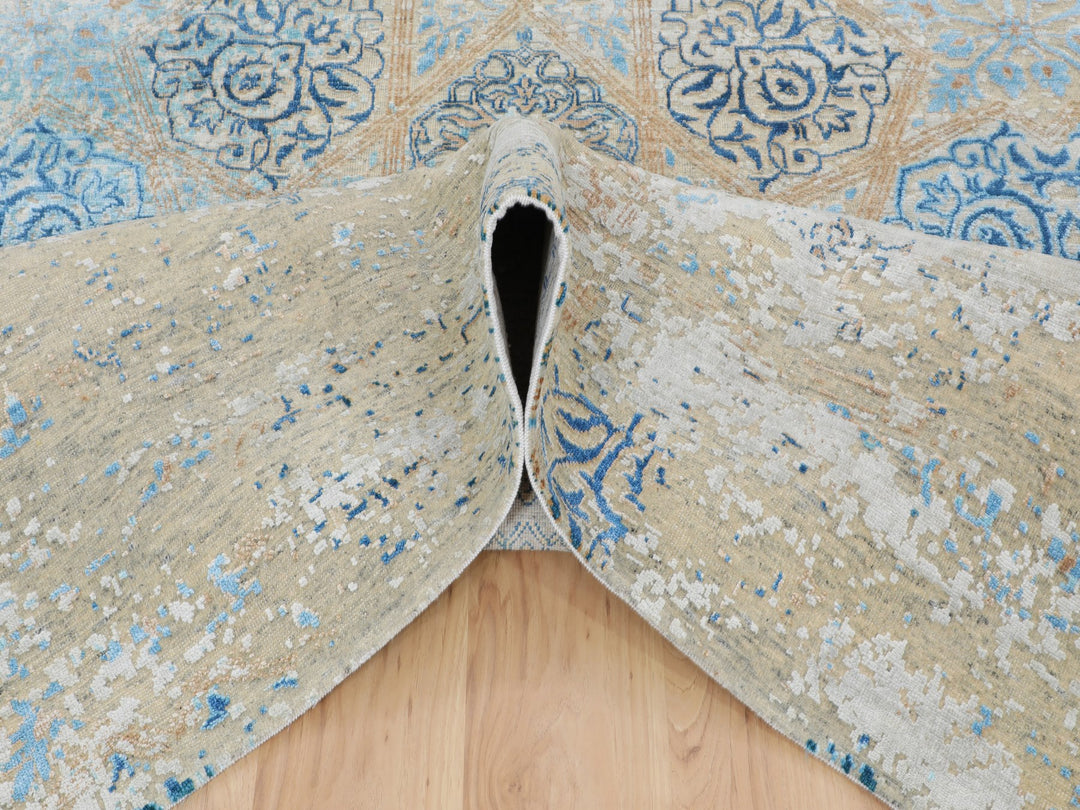 8'10" x 12'0" New Hand Knotted Grey Wool & Silk Rectangle Oriental Rug - MOA10258202