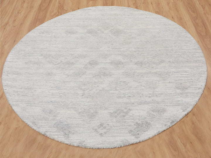 6'0" x 6'0" New Hand Knotted Ivory Wool Round Oriental Rug - MOA10258238