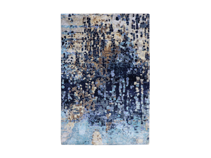 3'0" x 4'9" New Hand Knotted Blue Wool & Silk Rectangle Oriental Rug - MOA10258288