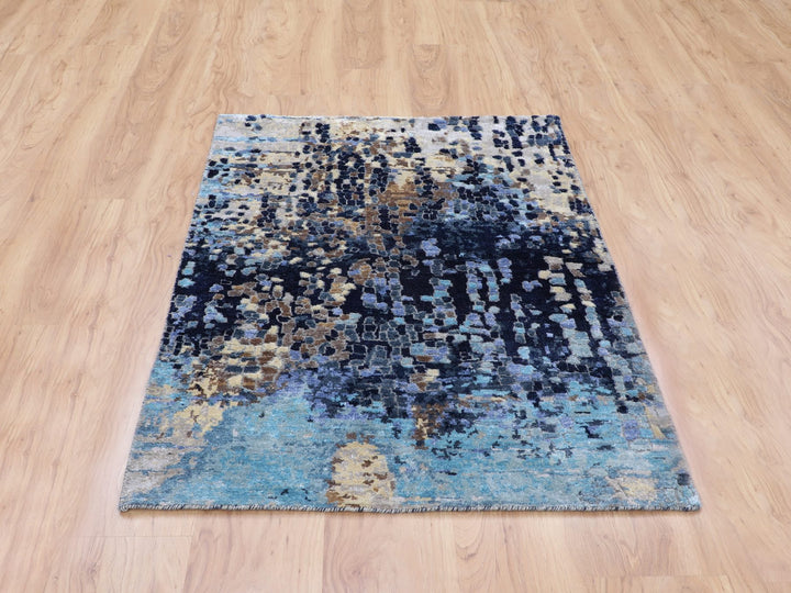 3'0" x 4'9" New Hand Knotted Blue Wool & Silk Rectangle Oriental Rug - MOA10258288