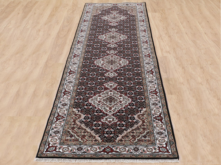 2'8" x 10'1" New Hand Knotted Black Wool Runner Oriental Rug - MOA10258298