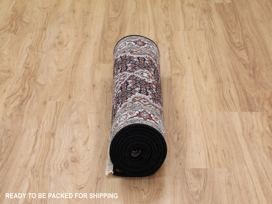 2'8" x 10'1" New Hand Knotted Black Wool Runner Oriental Rug - MOA10258298