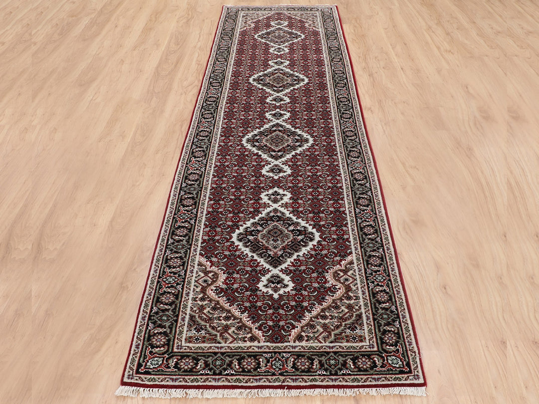 2'8" x 10'1" New Hand Knotted Red Wool Runner Oriental Rug - MOA10258319