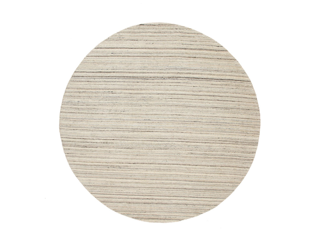 8'0" x 8'0" New Hand Loomed Beige Wool Round Oriental Rug - MOA10258349