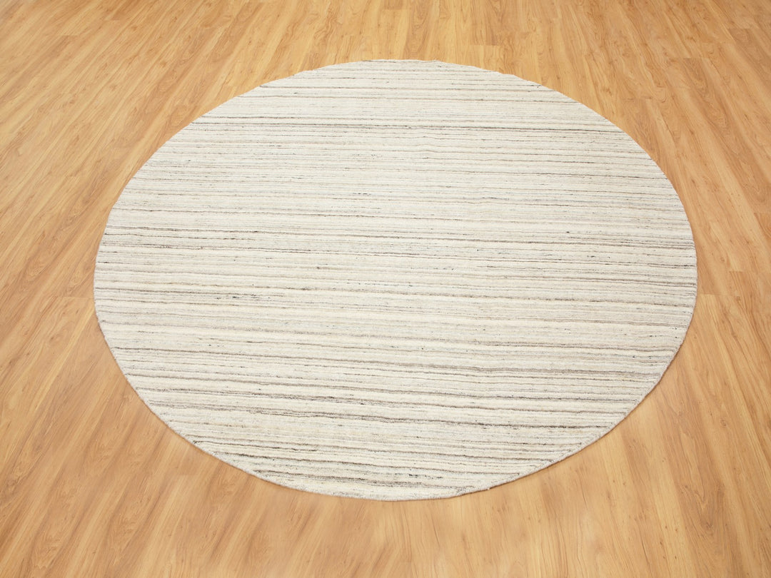 8'0" x 8'0" New Hand Loomed Beige Wool Round Oriental Rug - MOA10258349