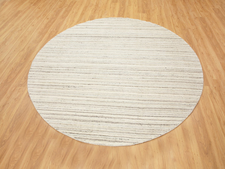 8'0" x 8'0" New Hand Loomed Beige Wool Round Oriental Rug - MOA10258349