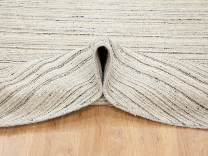 8'0" x 8'0" New Hand Loomed Beige Wool Round Oriental Rug - MOA10258349