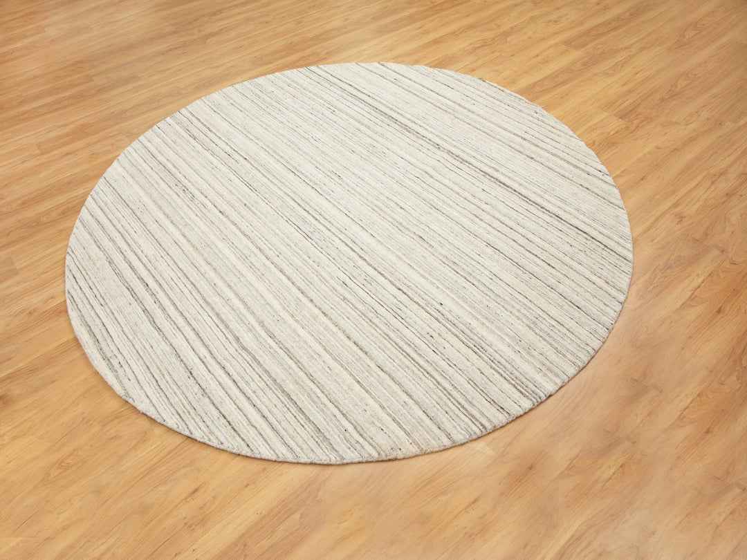 8'0" x 8'0" New Hand Loomed Beige Wool Round Oriental Rug - MOA10258350