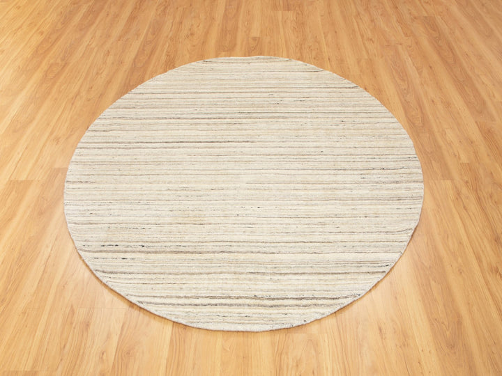 6'0" x 6'0" New Hand Loomed Beige Wool Round Oriental Rug - MOA10258353