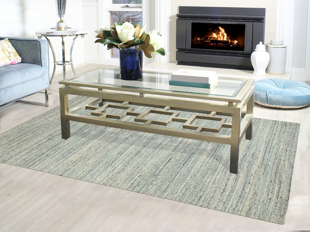 6'0" x 9'0" New Hand Loomed Green Wool Rectangle Oriental Rug - MOA10258391