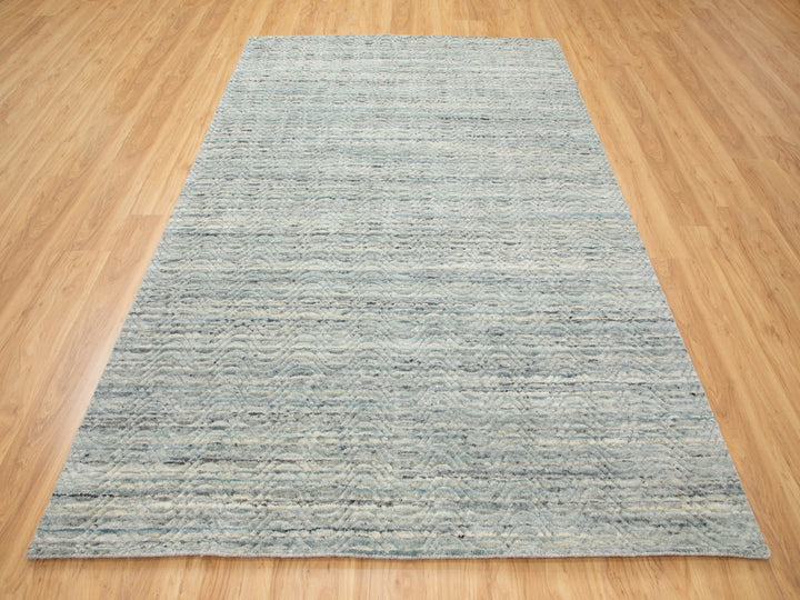 6'0" x 9'0" New Hand Loomed Green Wool Rectangle Oriental Rug - MOA10258391