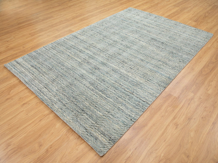 6'0" x 9'0" New Hand Loomed Green Wool Rectangle Oriental Rug - MOA10258391