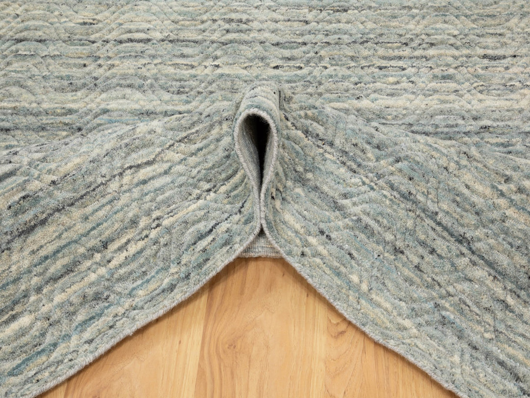 6'0" x 9'0" New Hand Loomed Green Wool Rectangle Oriental Rug - MOA10258391