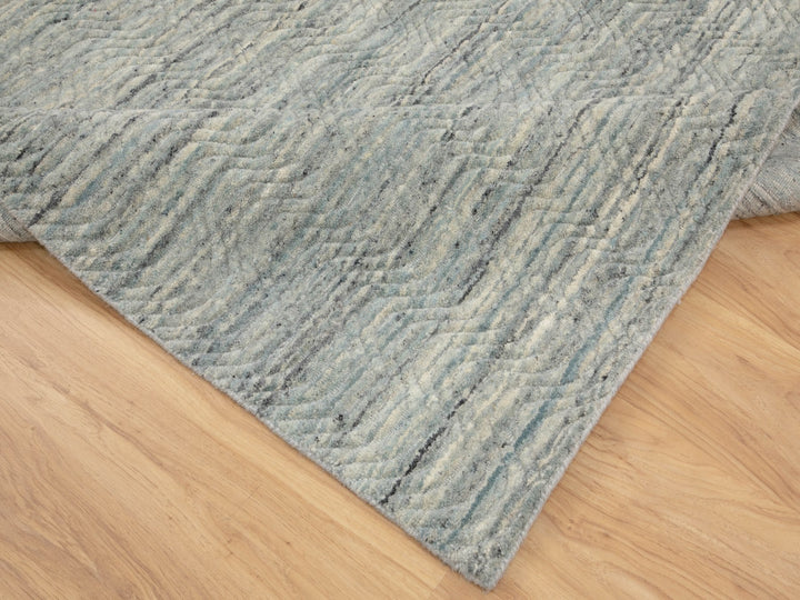 6'0" x 9'0" New Hand Loomed Green Wool Rectangle Oriental Rug - MOA10258391