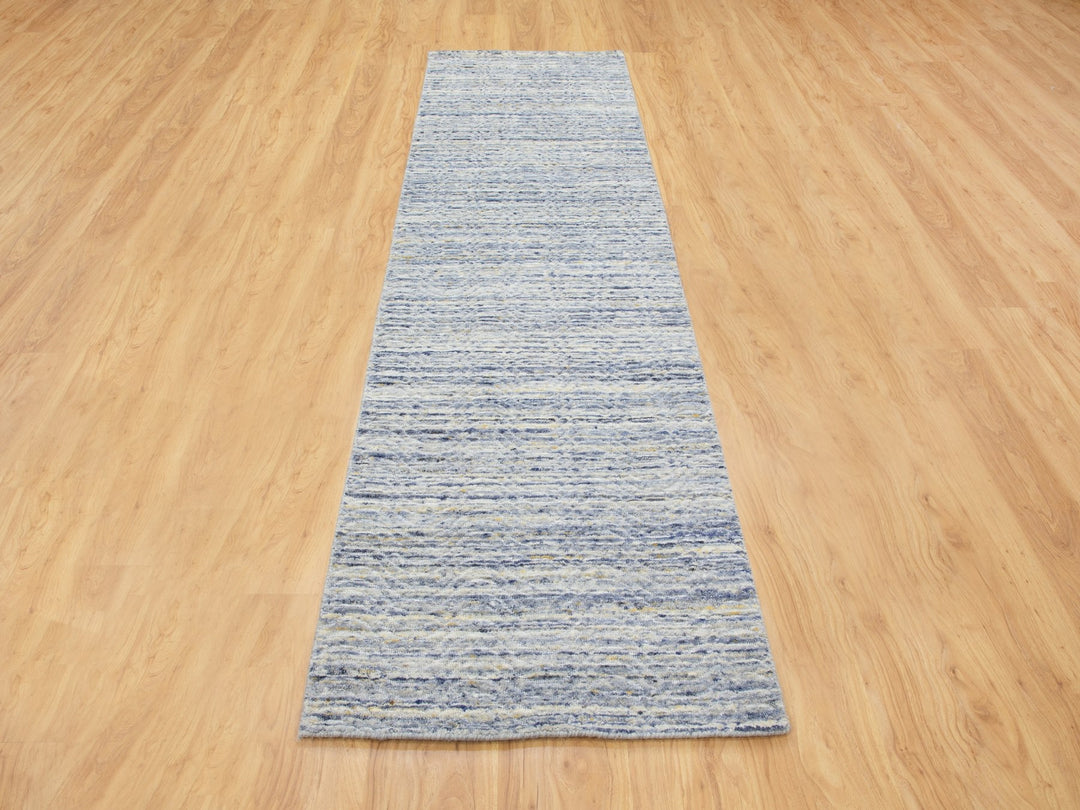 2'6" x 9'9" New Hand Loomed Grey Wool Runner Oriental Rug - MOA10258402