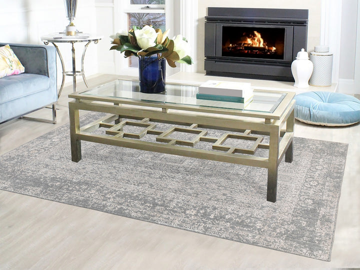 5'10" x 9'1" New Hand Loomed Grey Wool & Art Silk Rectangle Oriental Rug - MOA10258409