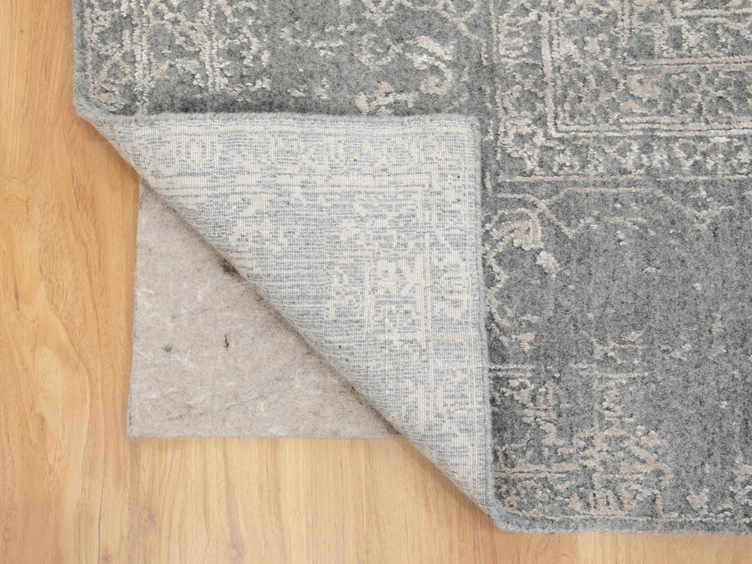 5'10" x 9'1" New Hand Loomed Grey Wool & Art Silk Rectangle Oriental Rug - MOA10258409