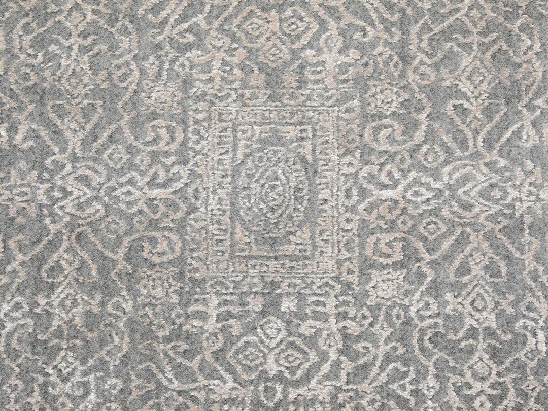 5'10" x 9'1" New Hand Loomed Grey Wool & Art Silk Rectangle Oriental Rug - MOA10258409
