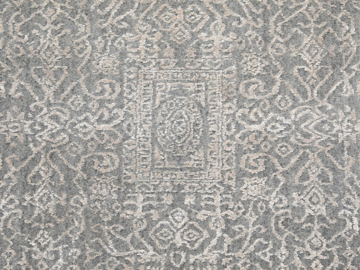 5'10" x 9'1" New Hand Loomed Grey Wool & Art Silk Rectangle Oriental Rug - MOA10258409