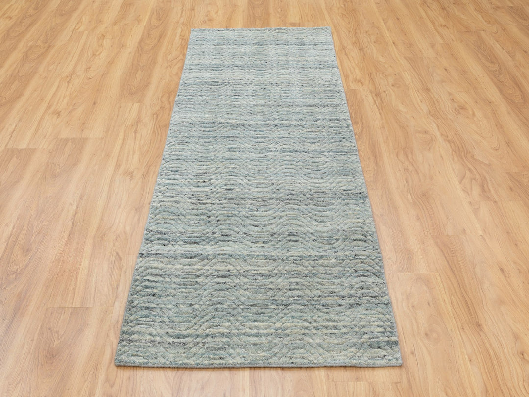 2'6" x 7'10" New Hand Loomed Green Wool Runner Oriental Rug - MOA10258421