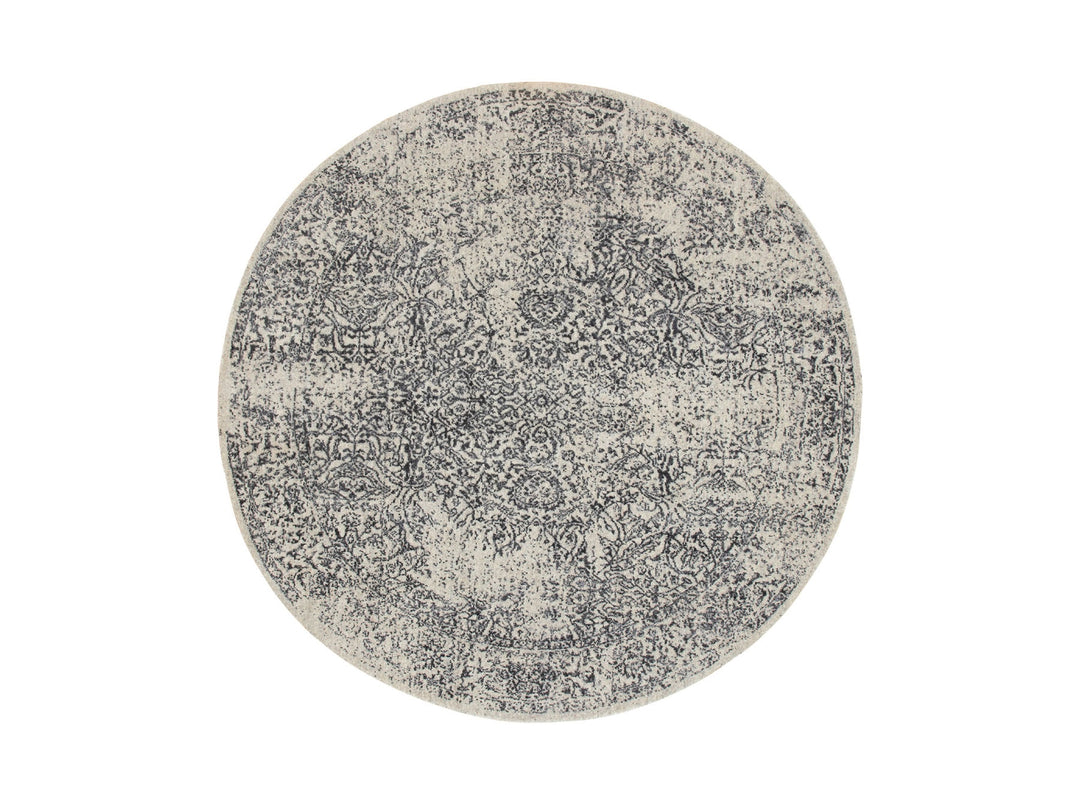 5'10" x 5'10" New Hand Loomed Grey Wool & Art Silk Round Oriental Rug - MOA10258427