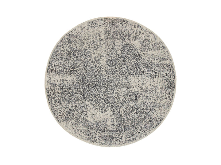 5'10" x 5'10" New Hand Loomed Grey Wool & Art Silk Round Oriental Rug - MOA10258427