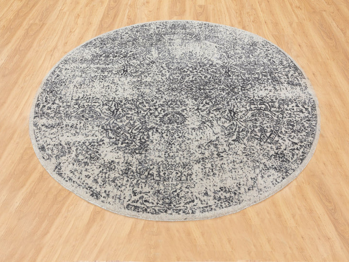 5'10" x 5'10" New Hand Loomed Grey Wool & Art Silk Round Oriental Rug - MOA10258427