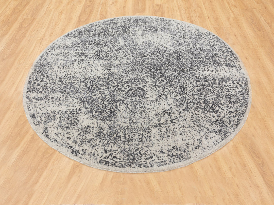 5'10" x 5'10" New Hand Loomed Grey Wool & Art Silk Round Oriental Rug - MOA10258427